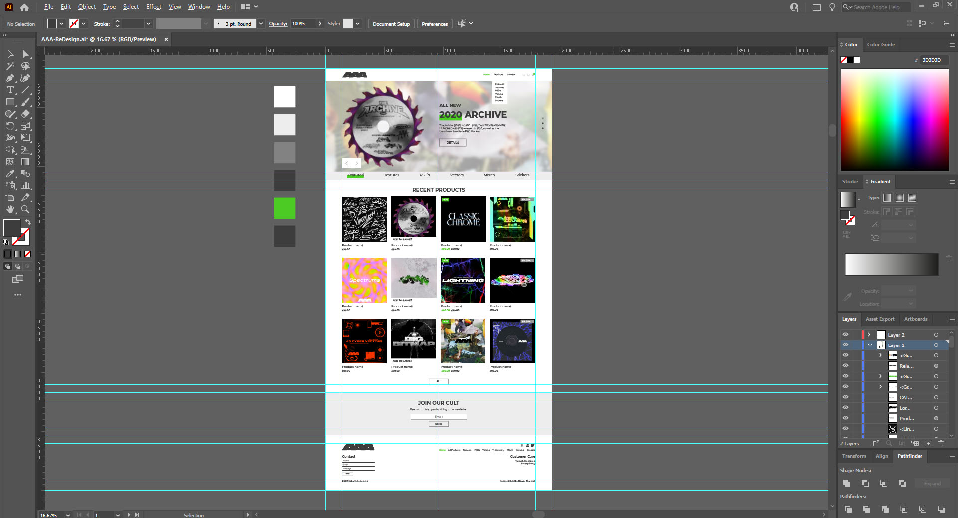 Screenshot of the design process for the AAA website.