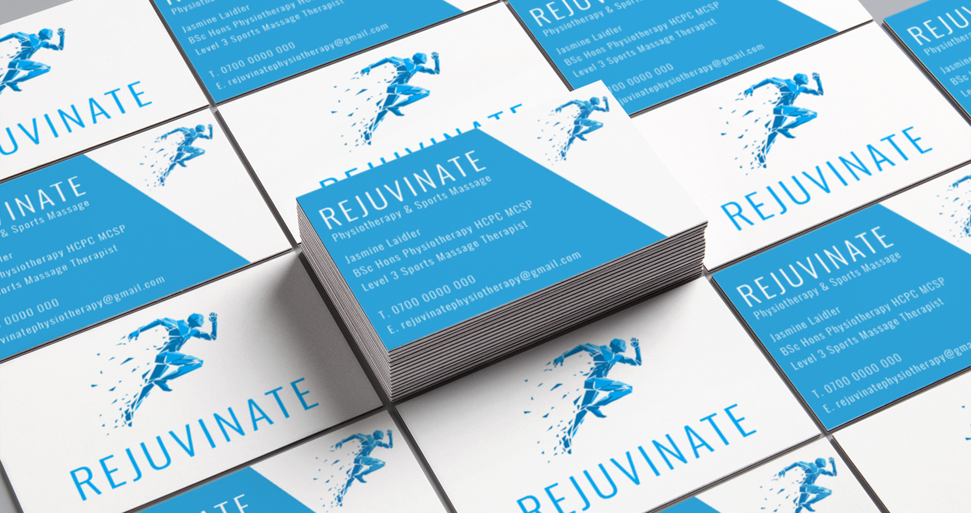 Mock up of the Rejuvinate Physiotherapy business cards.