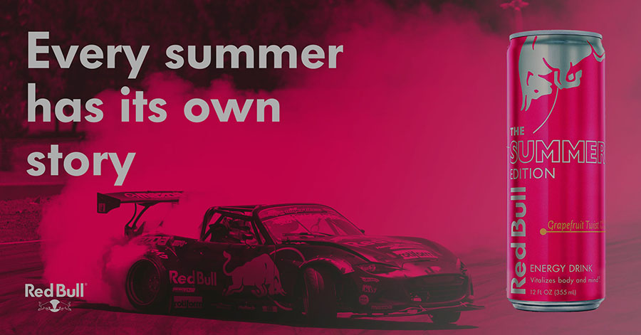 Image of a design for the Red Bull summer campaign featuring a drifting Mx5.